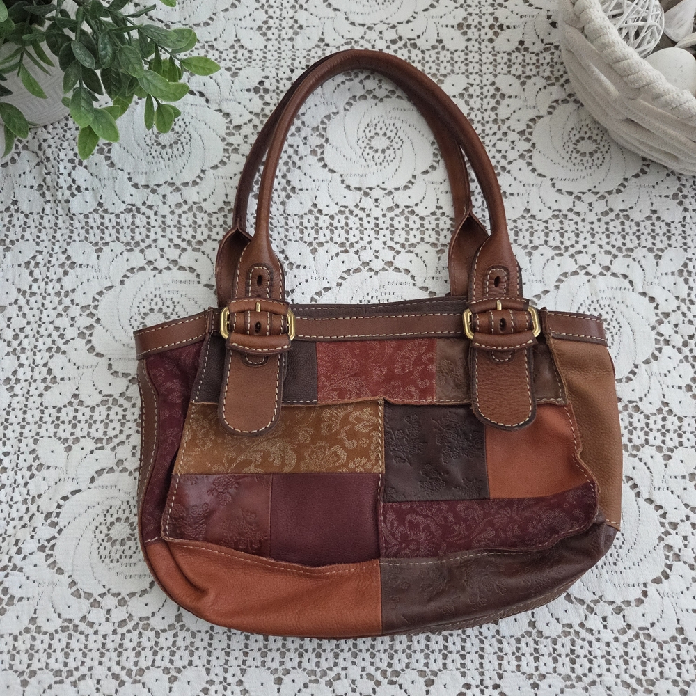 Vintage Fossil Patchwork Leather Shoulder Bag in Warm Tones - Picture 2 of 15
